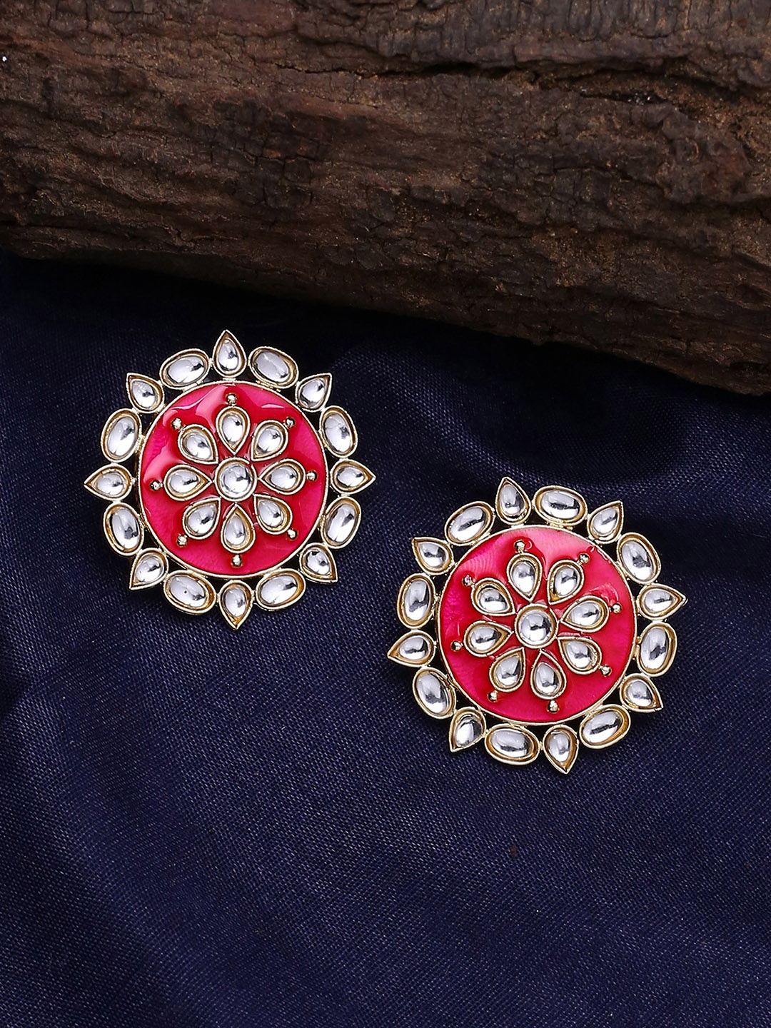 

Shoshaa Women Magenta & Gold-Plated Circular Studs