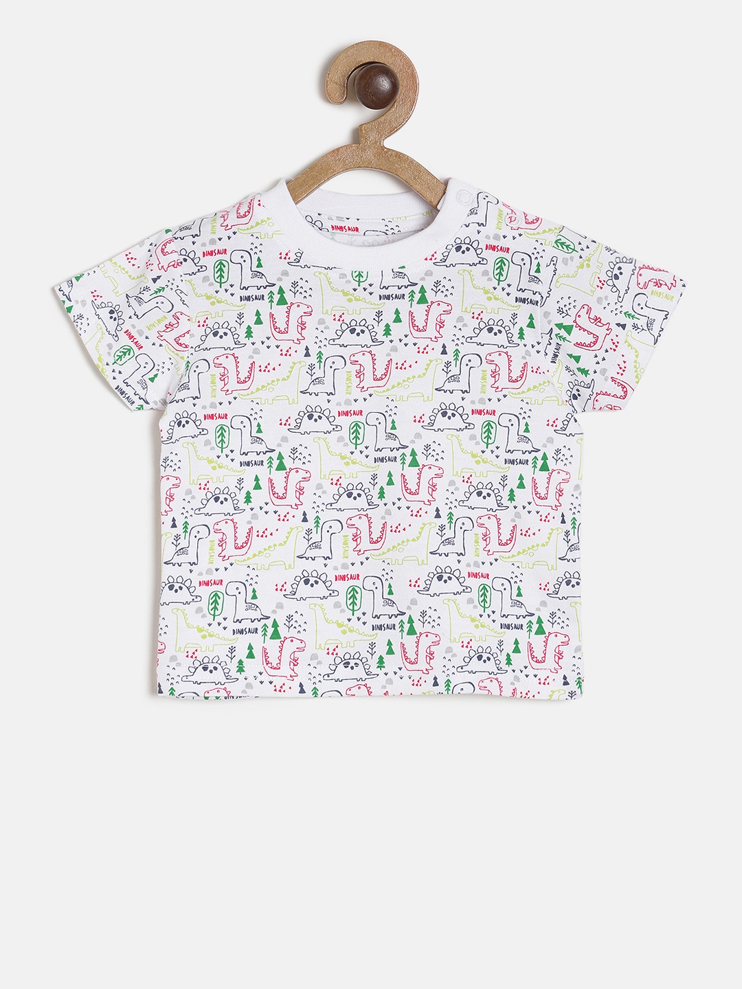 

MINI KLUB Boys White Printed Round Neck Pure Cotton T-shirt