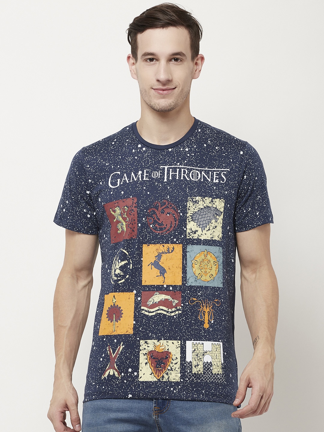 

Free Authority Men Navy Blue Game Of Thrones Printed Round Neck T-Shirt
