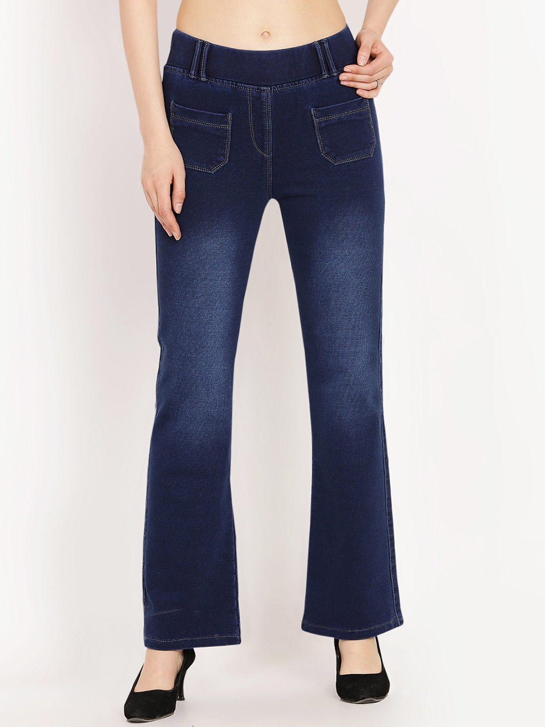 Westwood Women Blue Relaxed Loose Fit Solid Bootcut Trousers
