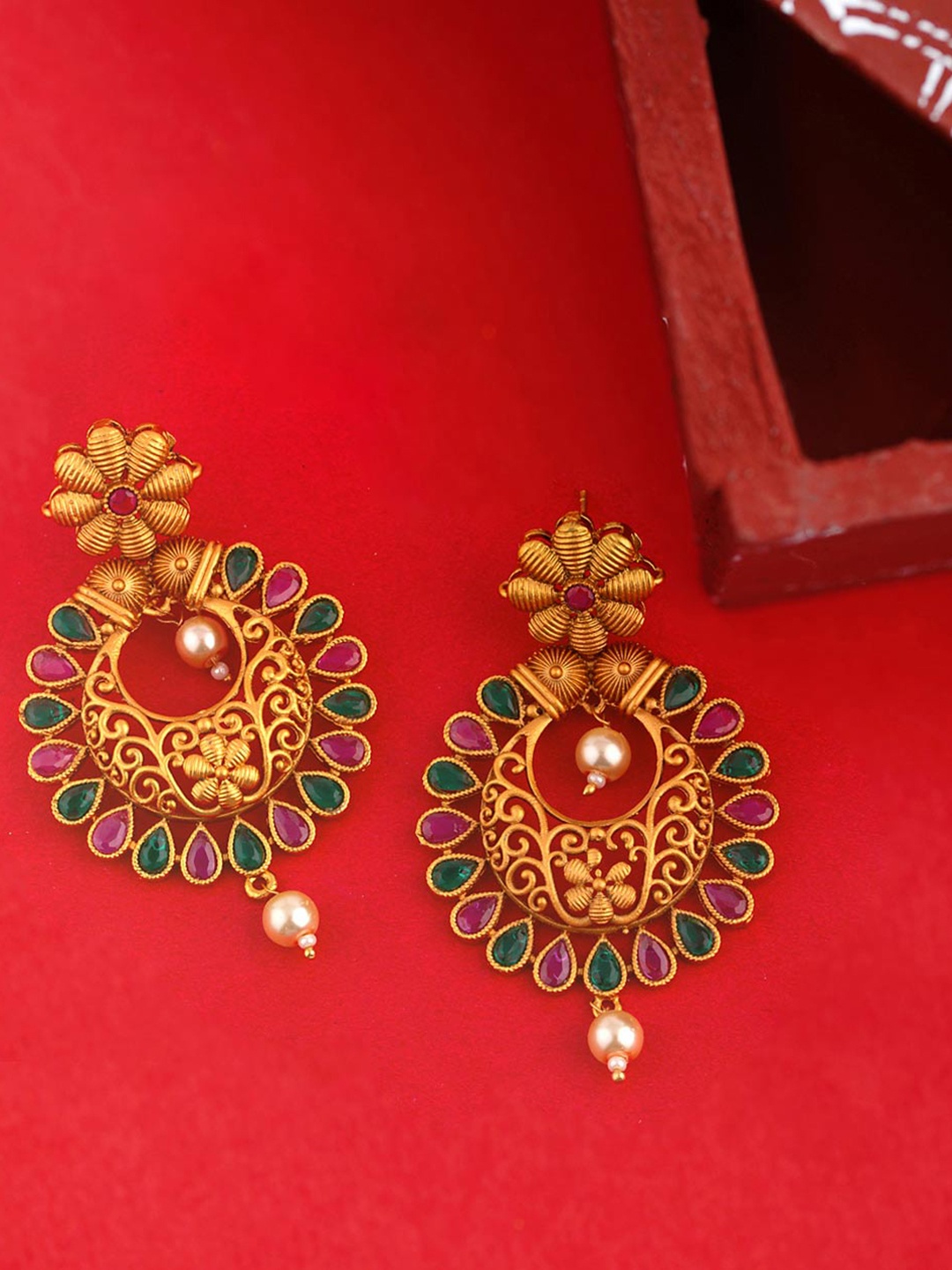 

Voylla Gold-Toned Teardrop Shaped Drop Earrings