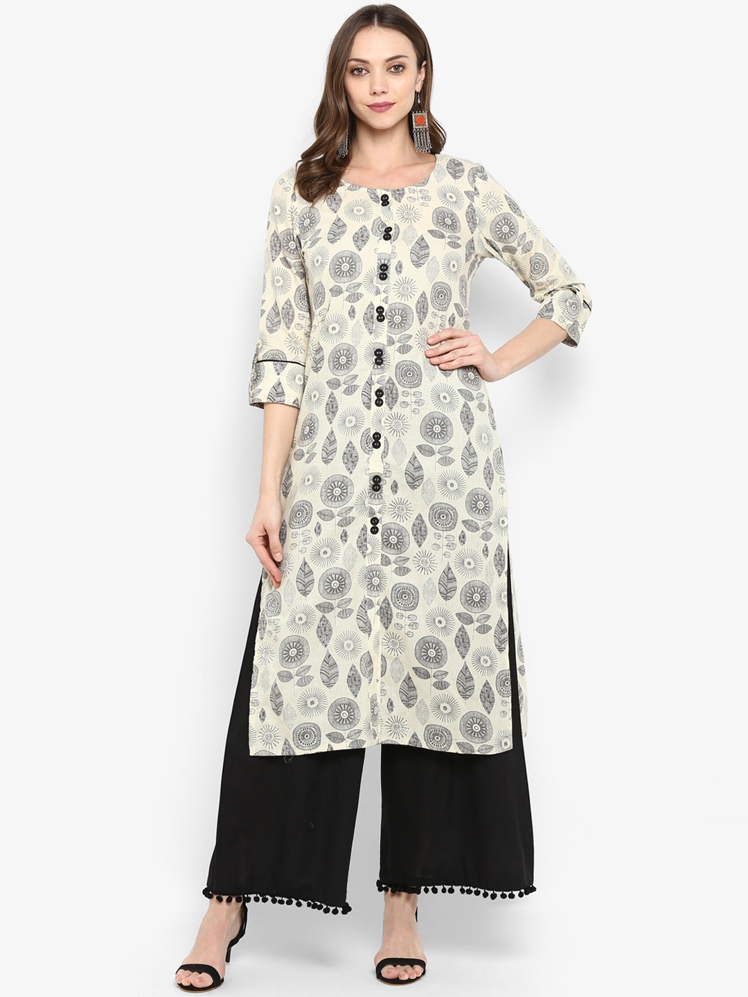 

Meeranshi Women Black & Beige Printed Kurta with Palazzos