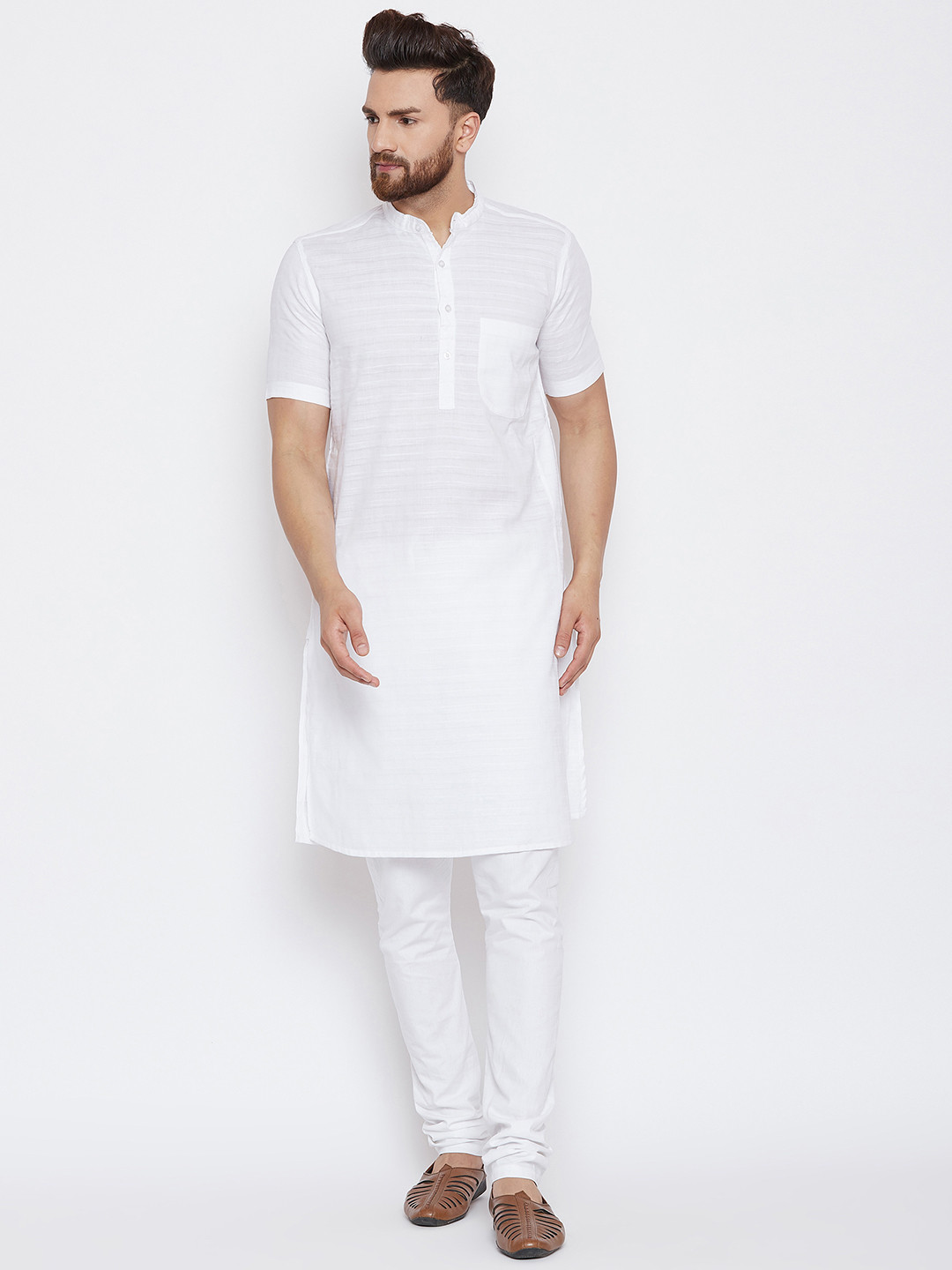 

even Men White Self Design Kurta with Churidar