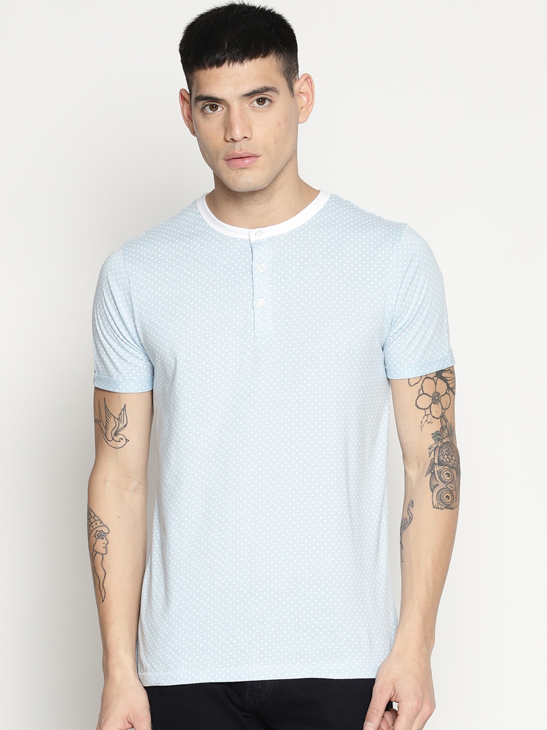 

IMPACKT Men Blue Printed Henley Neck T-shirt
