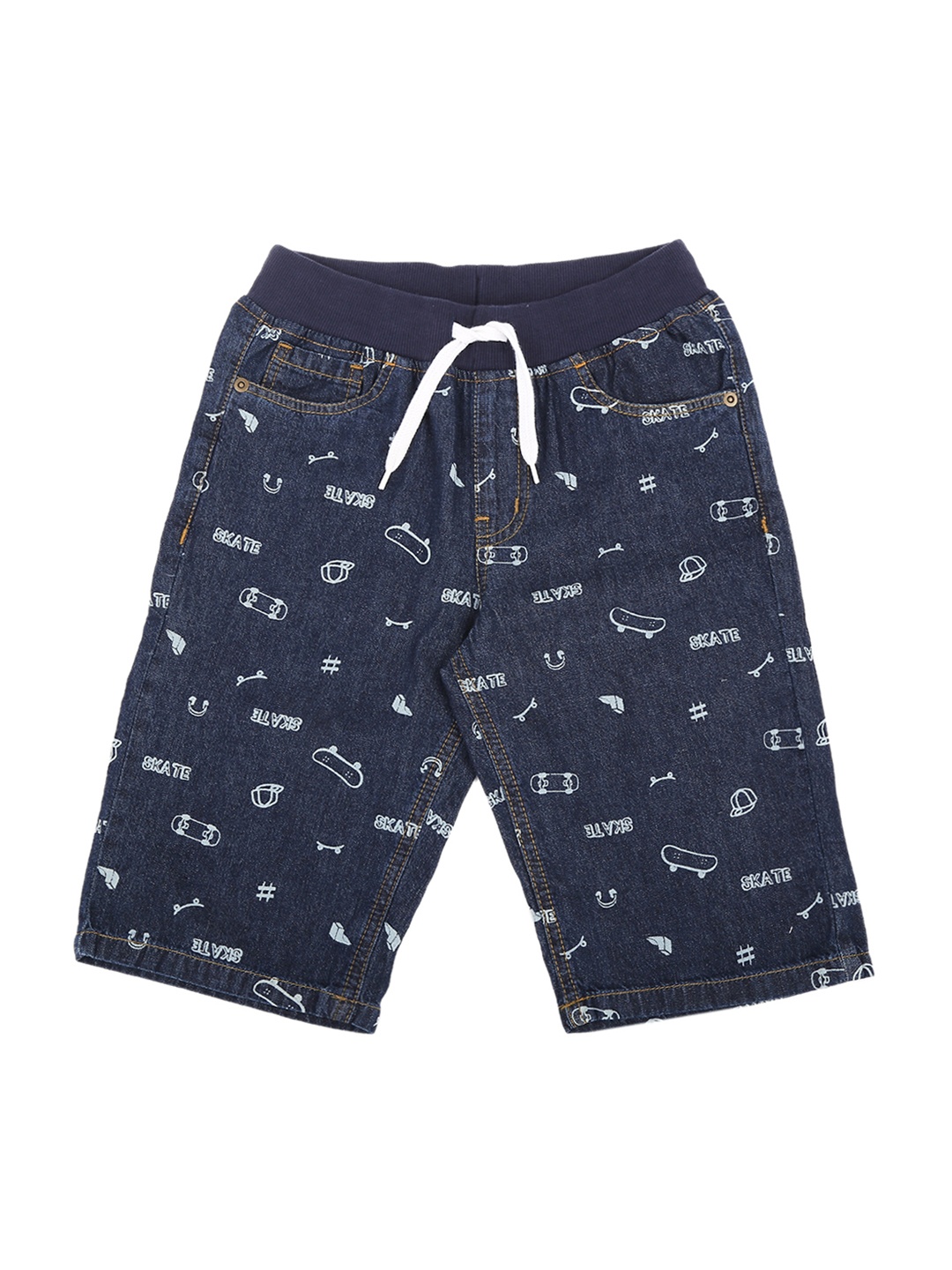 

Pantaloons Junior Boys Blue Printed Regular Fit Denim Shorts