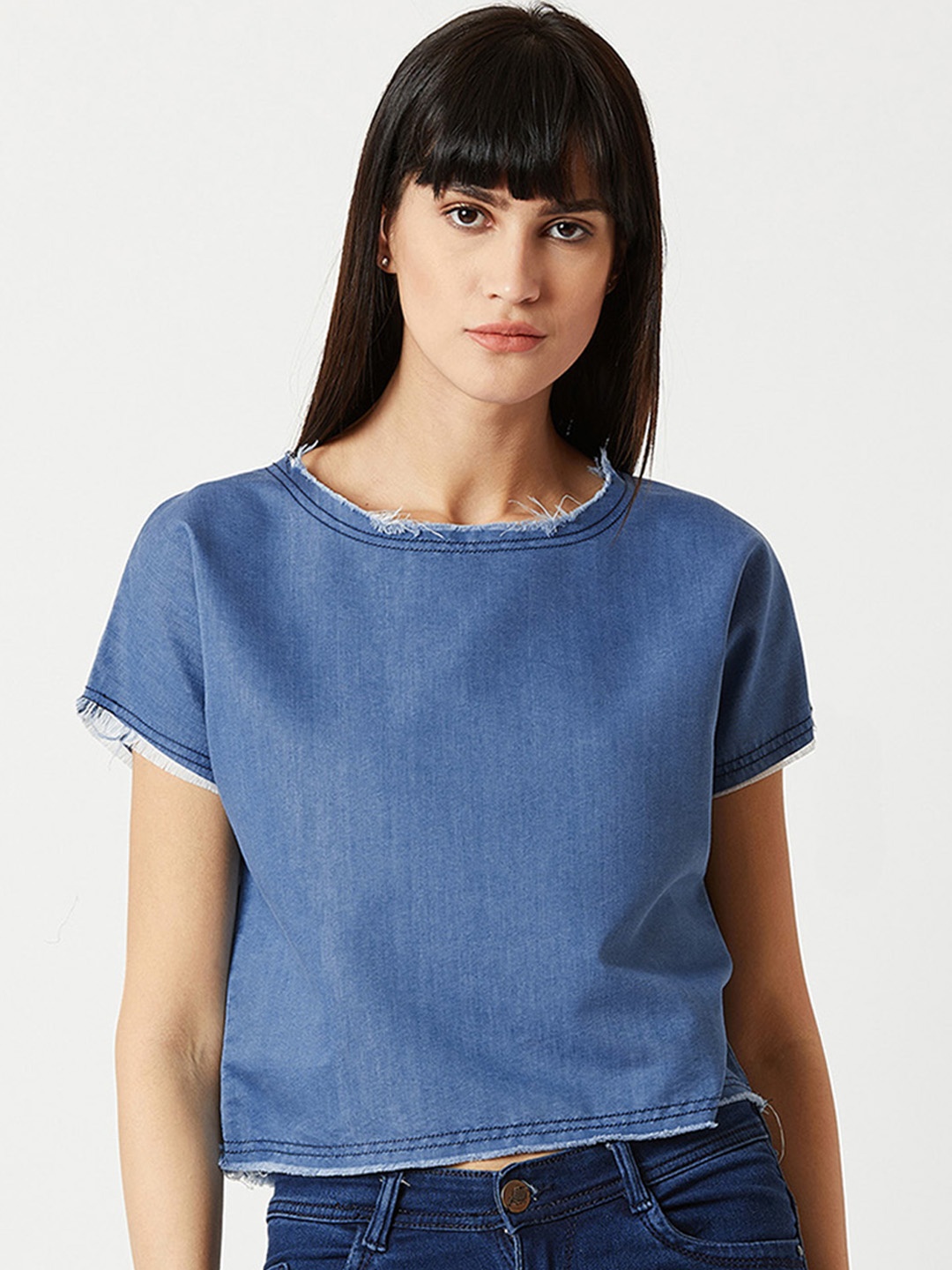

Miss Chase Women Blue Denim Solid Pure Cotton Top
