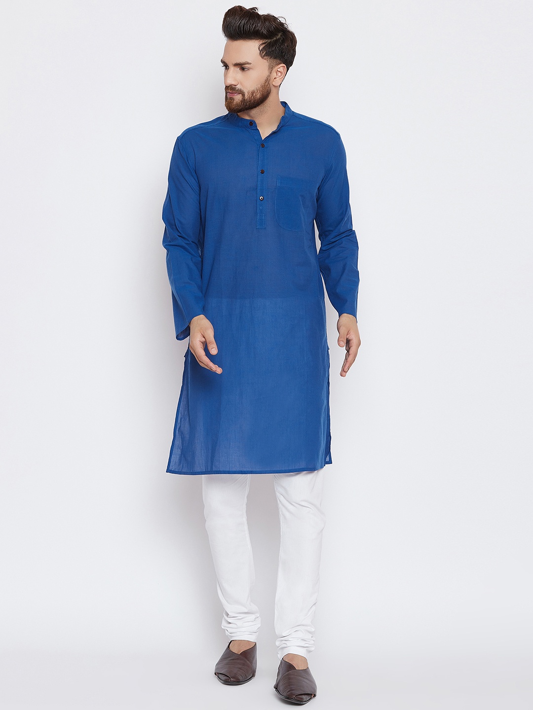 

even Men Blue & White Solid Kurta with Pyjamas