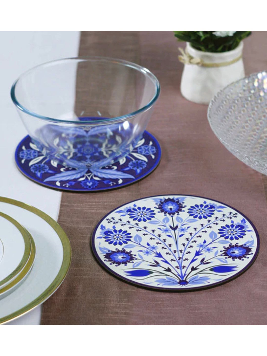 

Reinvention Factory Set of 6 Printed Wood Coasters, Blue