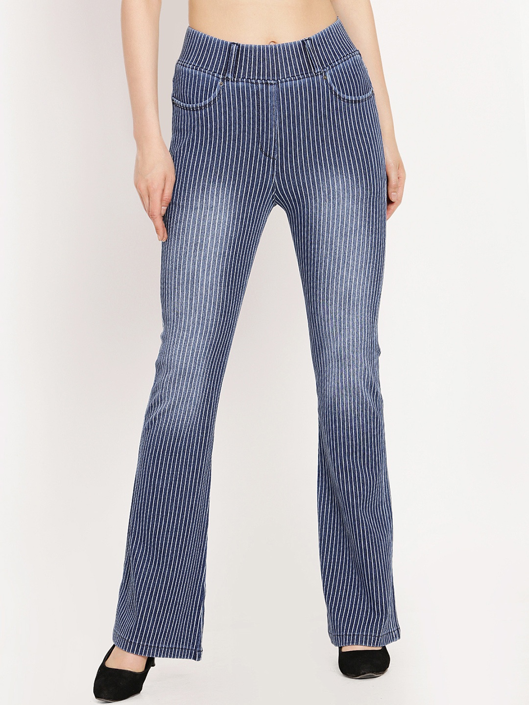 Westwood Women Blue Relaxed Striped Bootcut Trousers