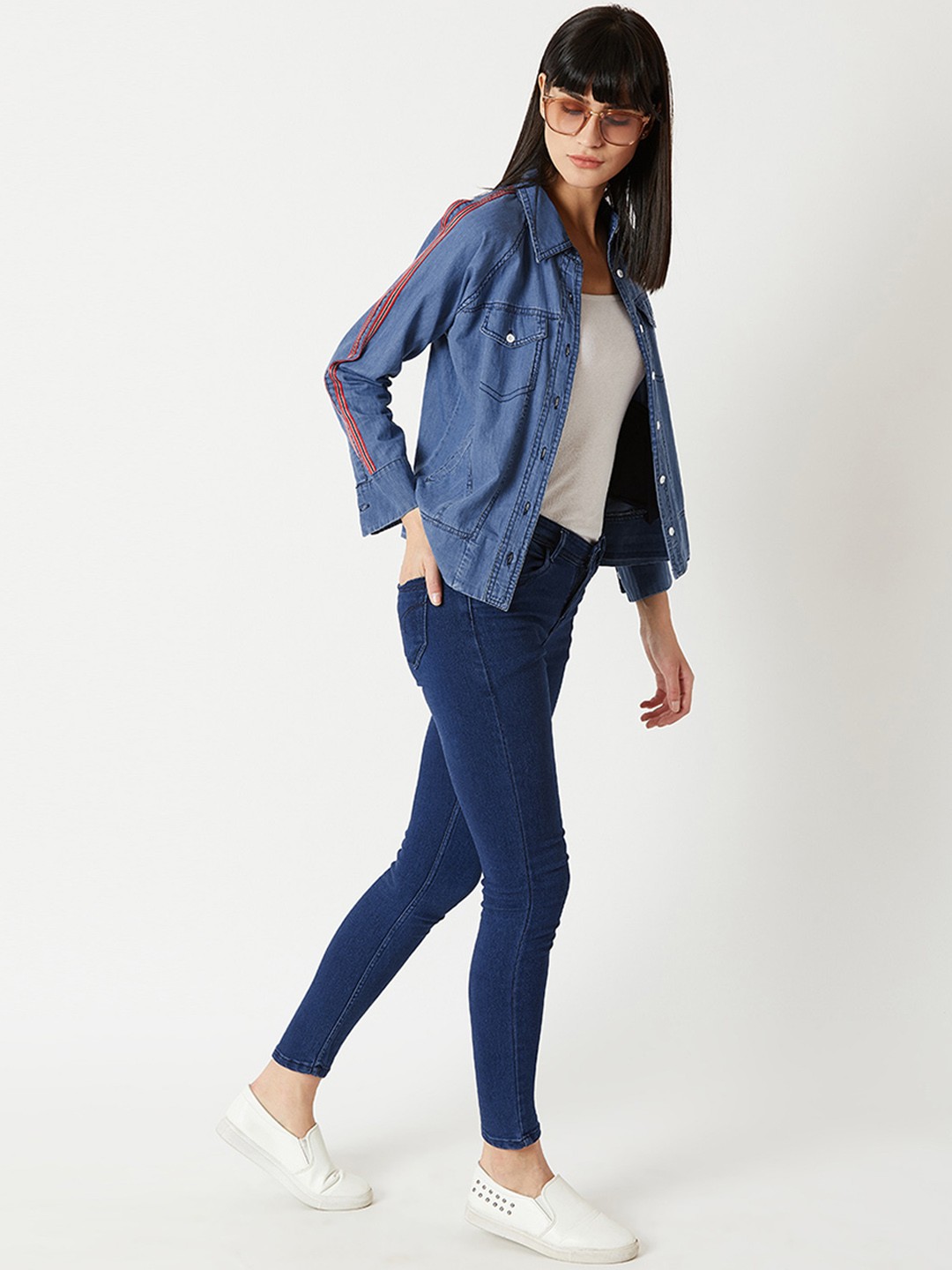 

Miss Chase Women Navy Blue Solid Denim Jacket