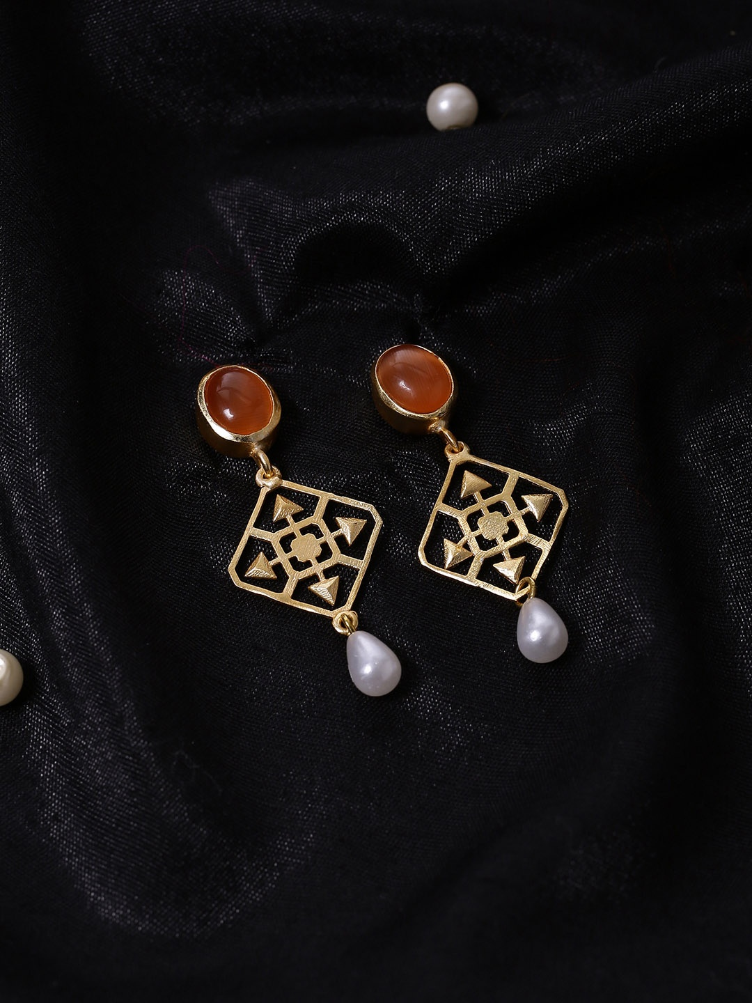 

Shoshaa Gold-Plated & Coral Contemporary Drop Earrings