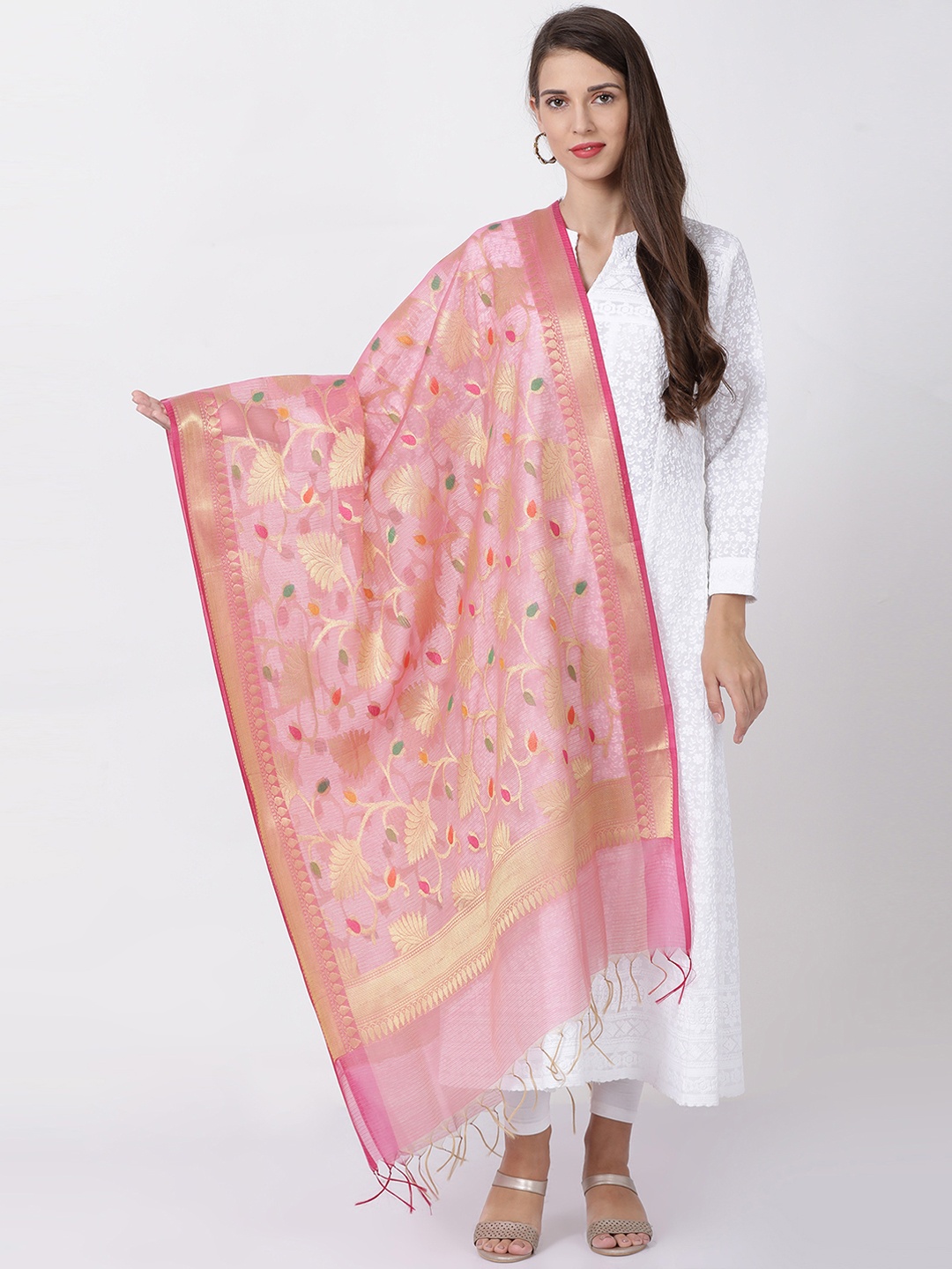 

Soch Pink & Gold-Coloured Printed Dupatta