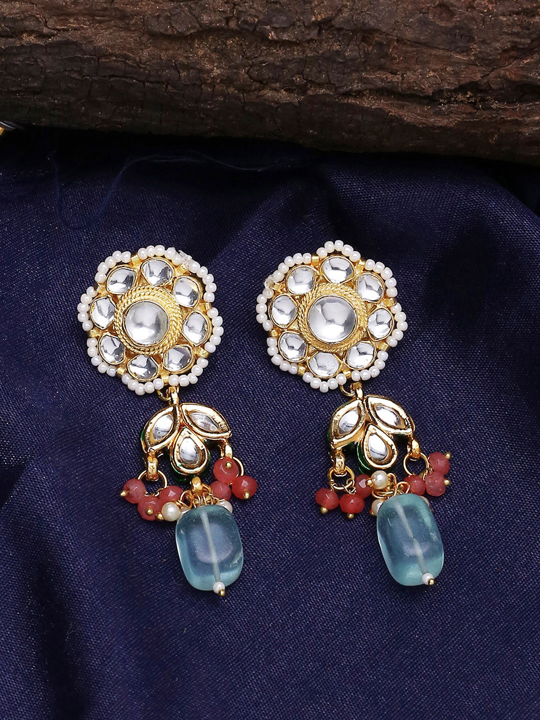 

Shoshaa Gold-Toned & White Contemporary Drop Earrings