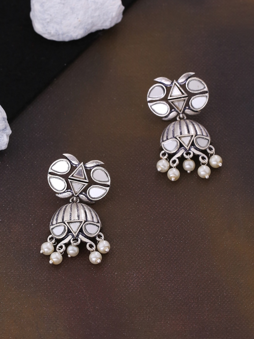 

Voylla Silver-Toned Contemporary Drop Earrings