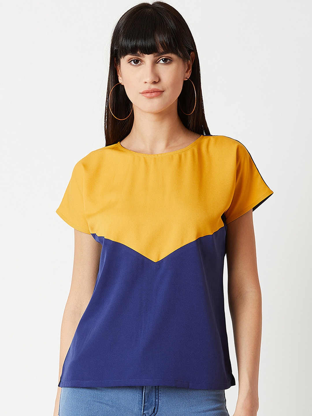 

Miss Chase Women Navy Blue Colourblocked Top