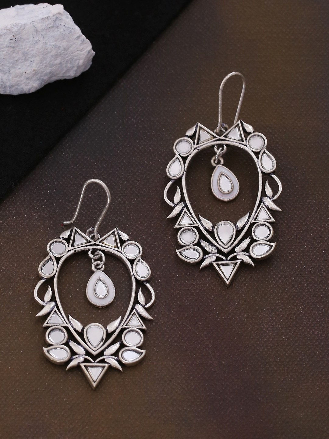 Voylla Silver-Toned Contemporary Drop Earrings