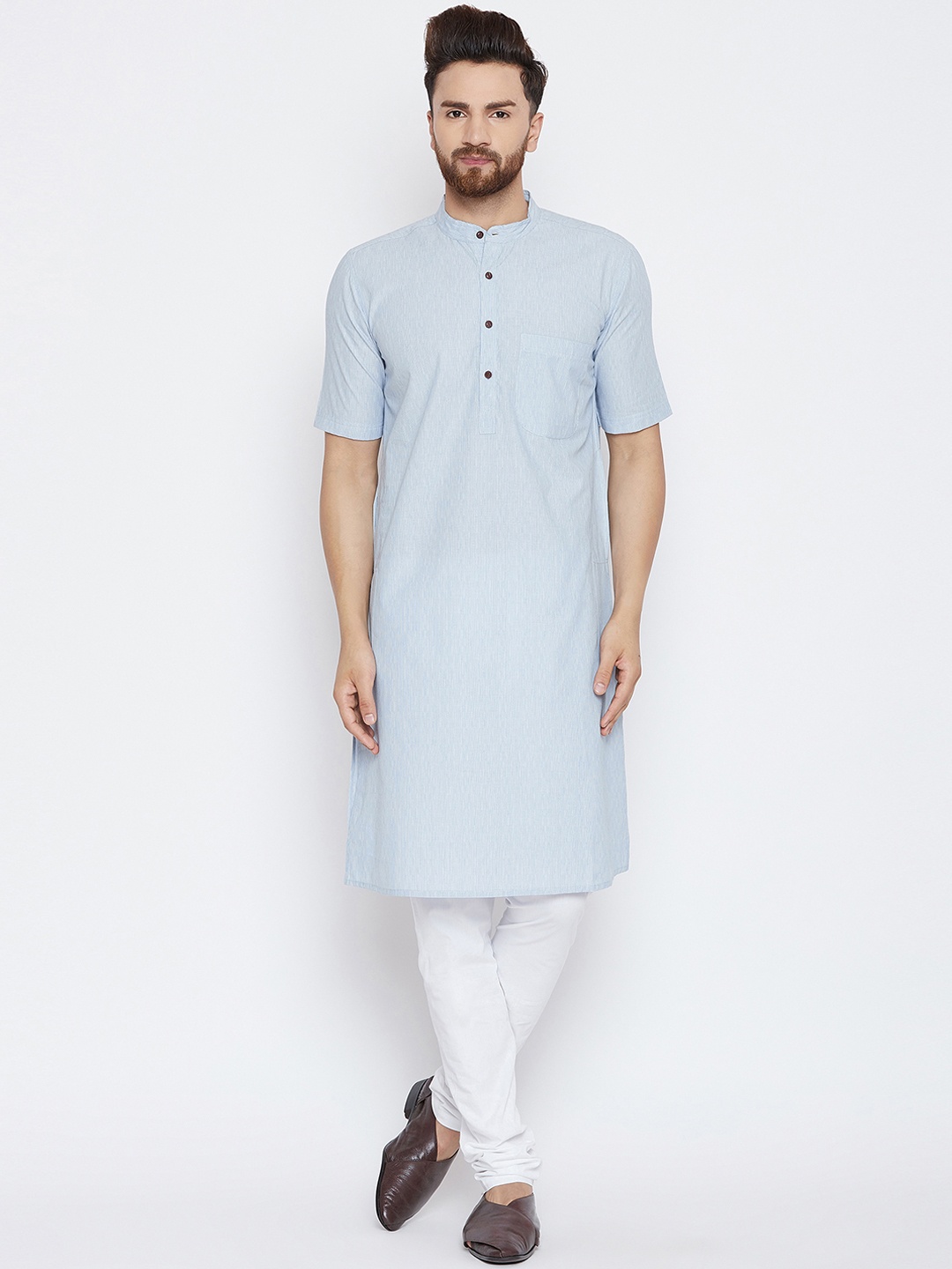 

even Men Blue & White Self Design Kurta with Pyjamas