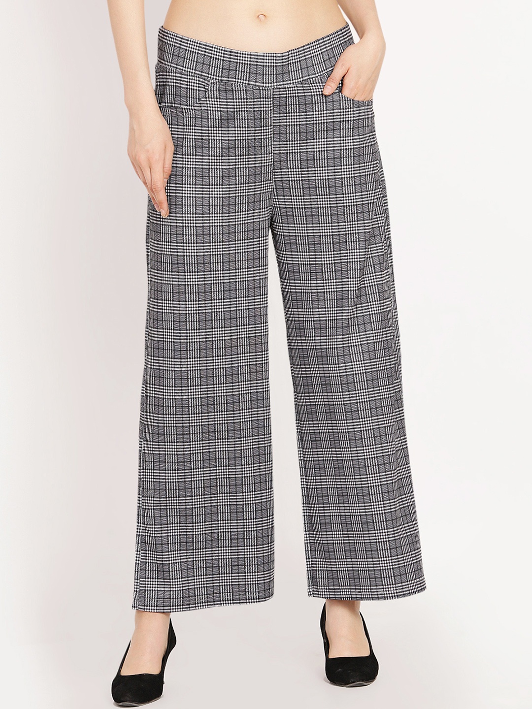 Westwood Women Grey Relaxed Loose Fit Checked Parallel Trousers