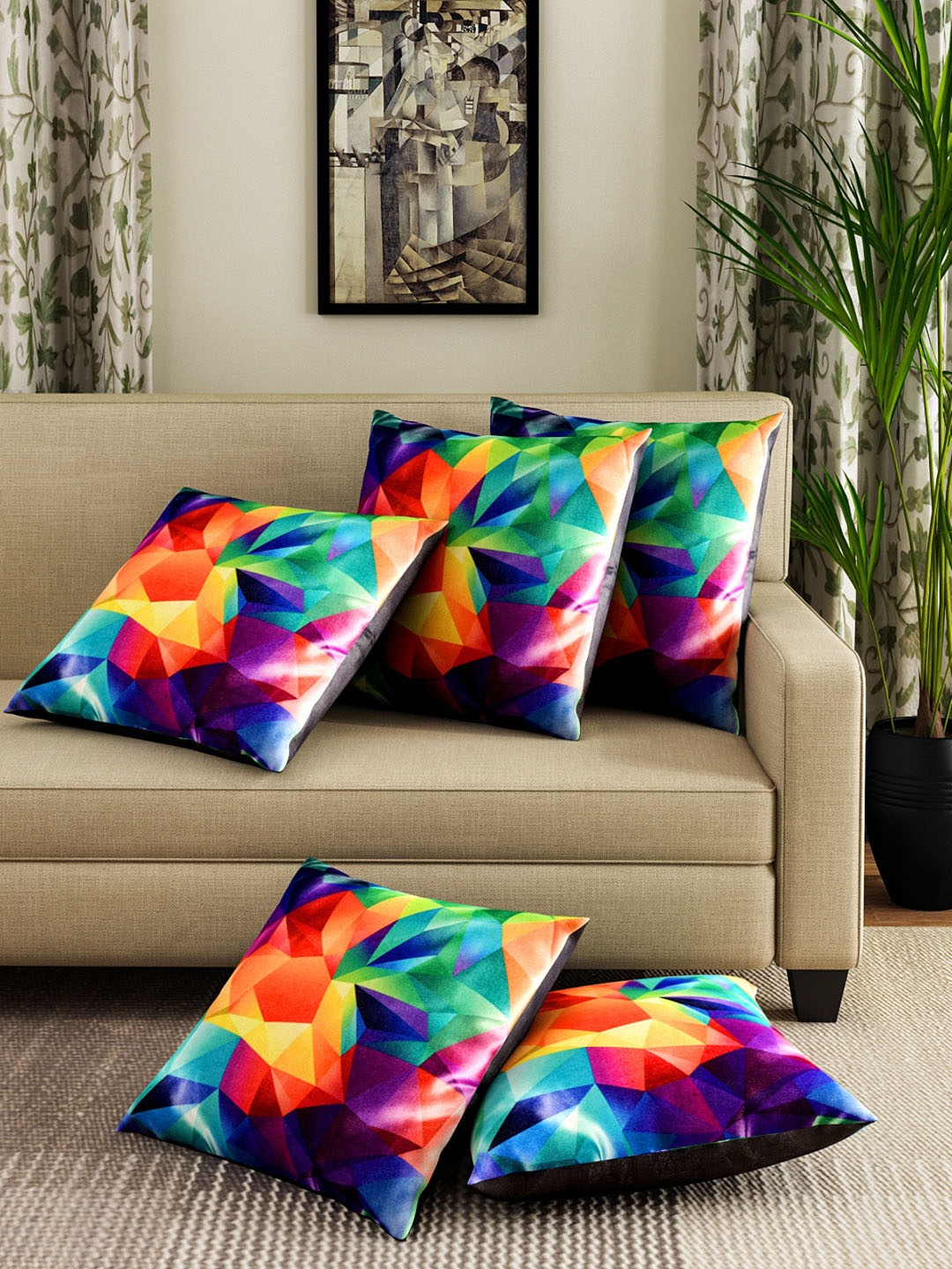 

ROMEE Set of 5 3D Printed Abstract Square Cushion Covers, Multi