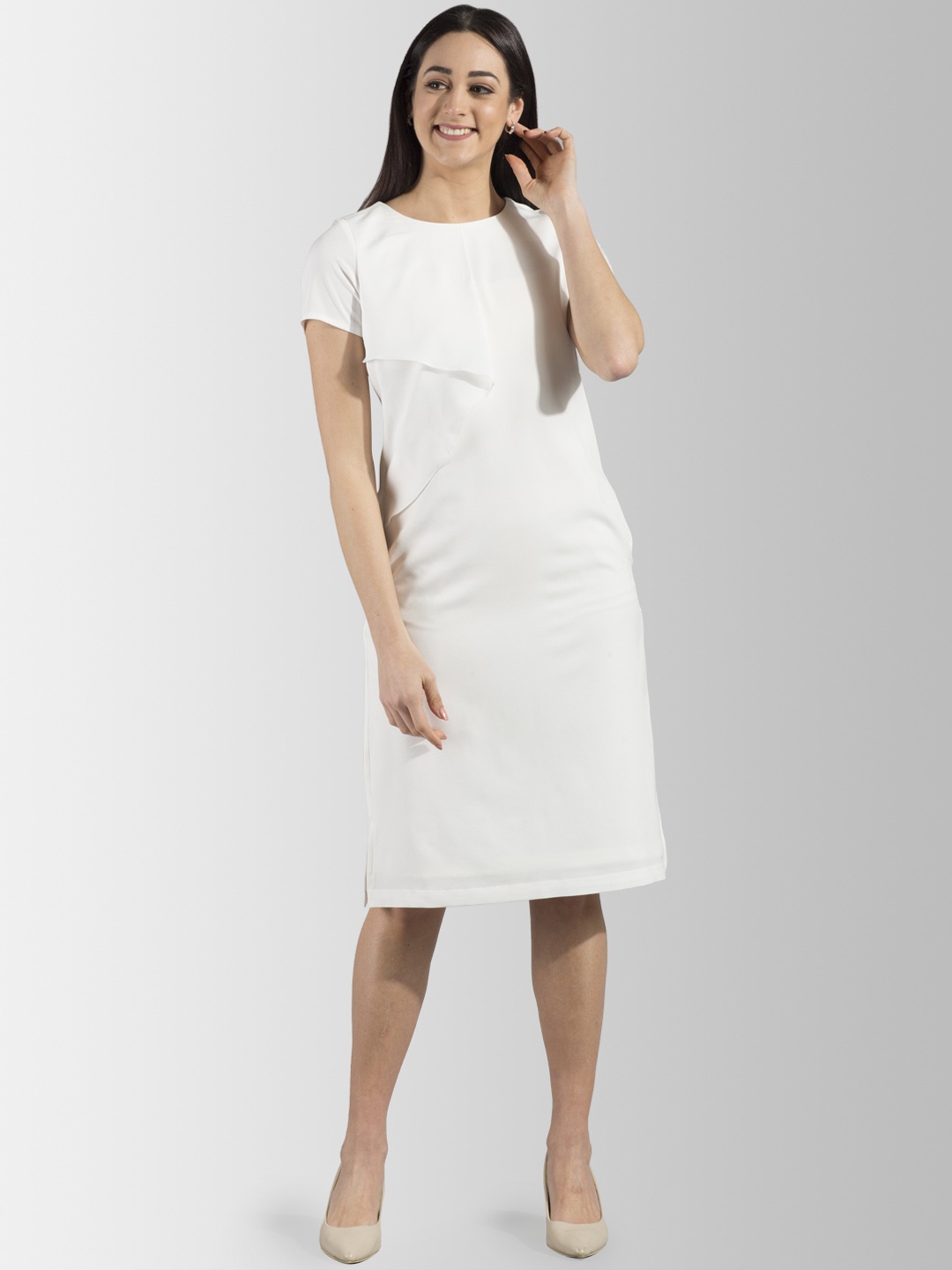 

FableStreet Women Off-White Solid Sheath Dress