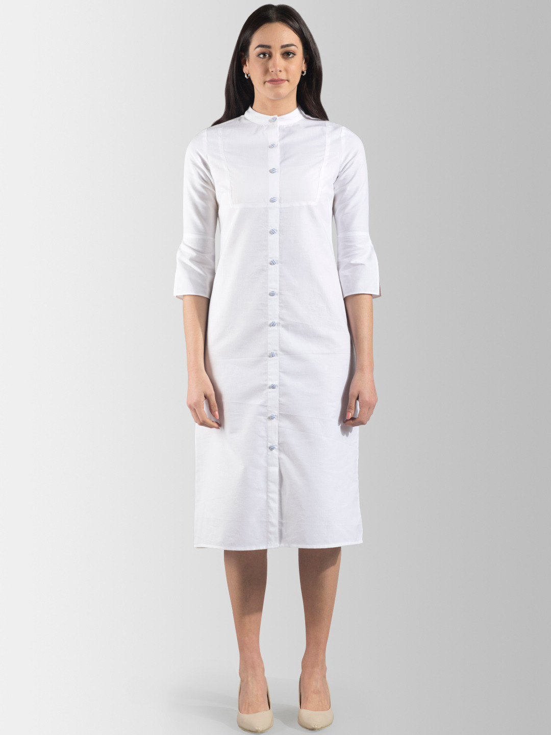 

FableStreet Women White Solid Shirt Dress