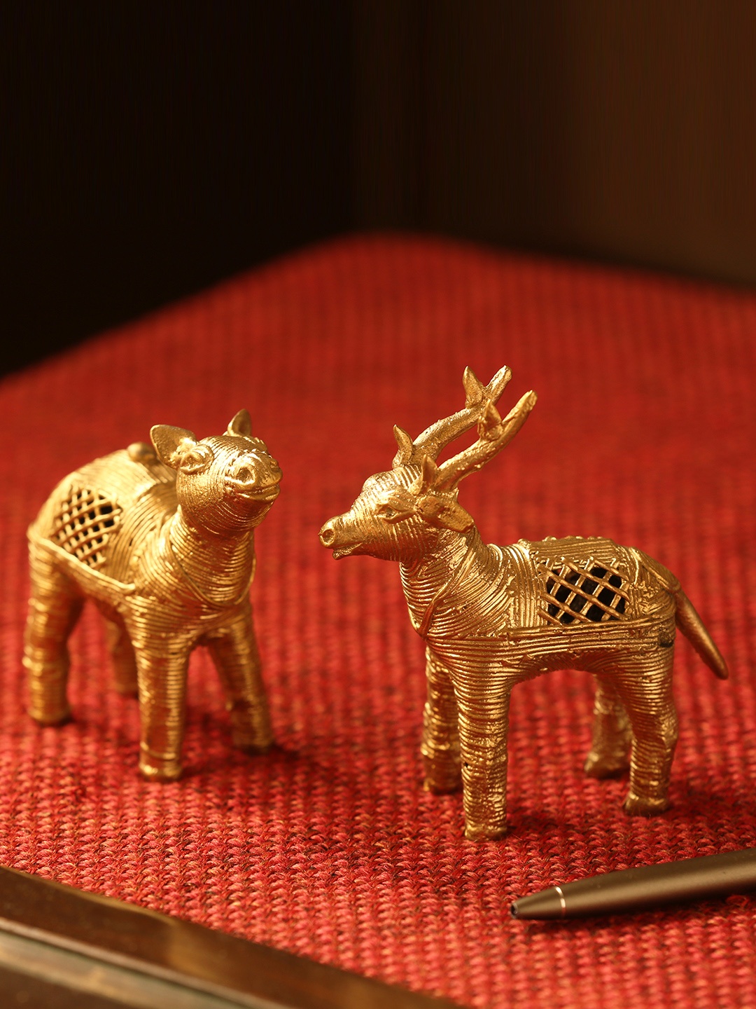 

ExclusiveLane Set of 2 Gold-Toned Royal Twins Handmade Dhokra Art Brass Showpieces