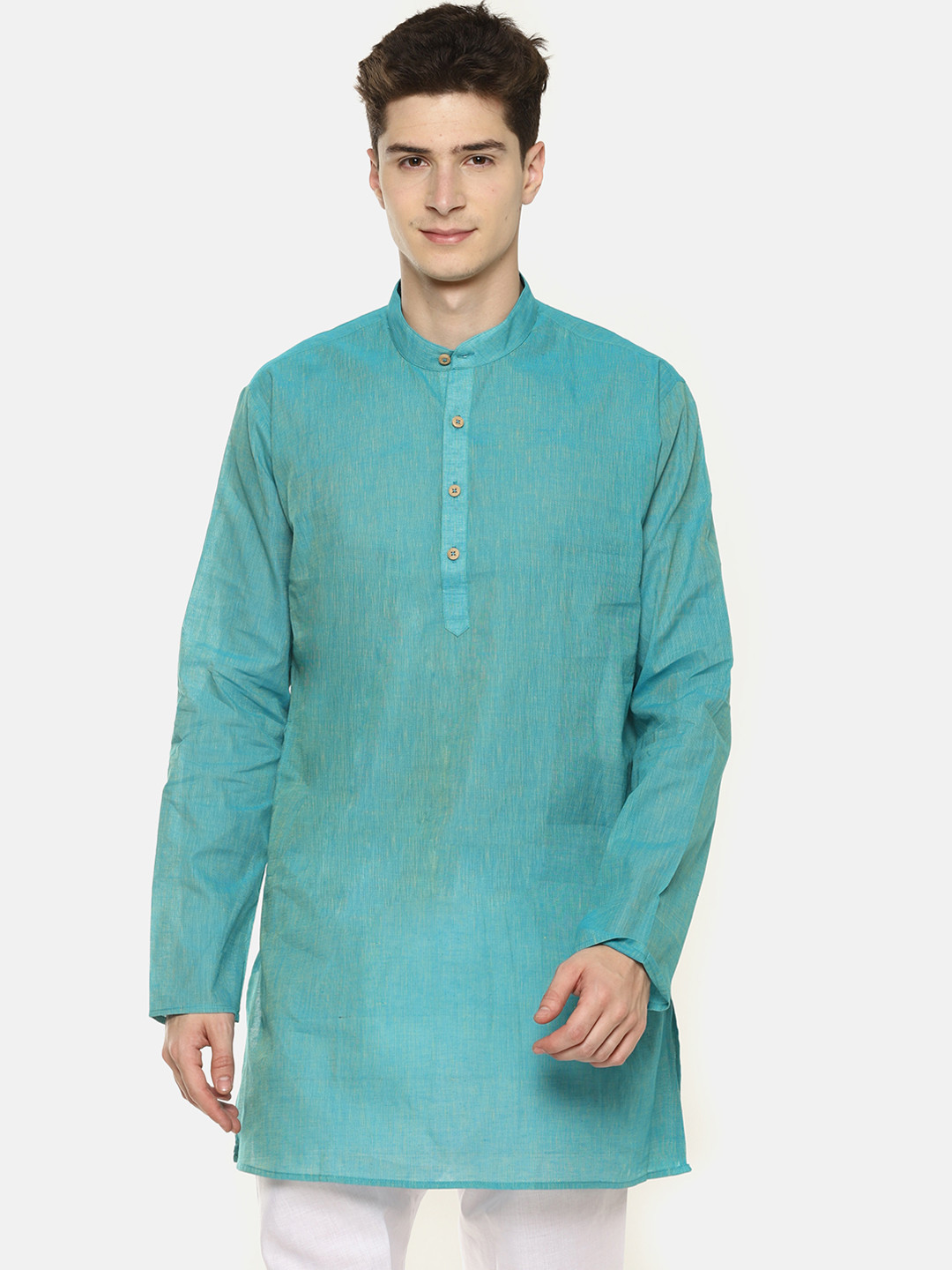 

TATTVA Men Turquoise Blue Solid Straight Kurta