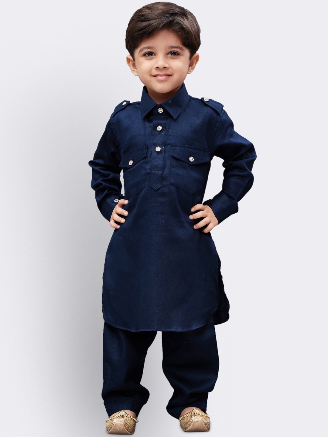 

JBN Creation Boys Navy Blue Solid Kurta with Pyjamas