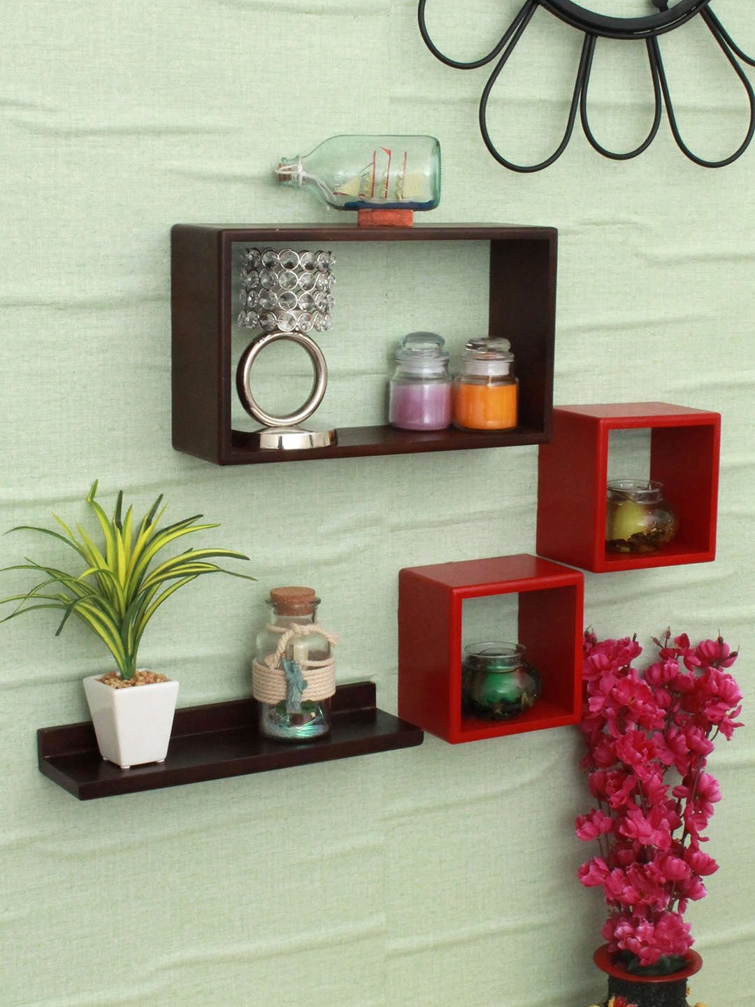 

Home Sparkle Brown & Red MDF Basic Wall Shelf