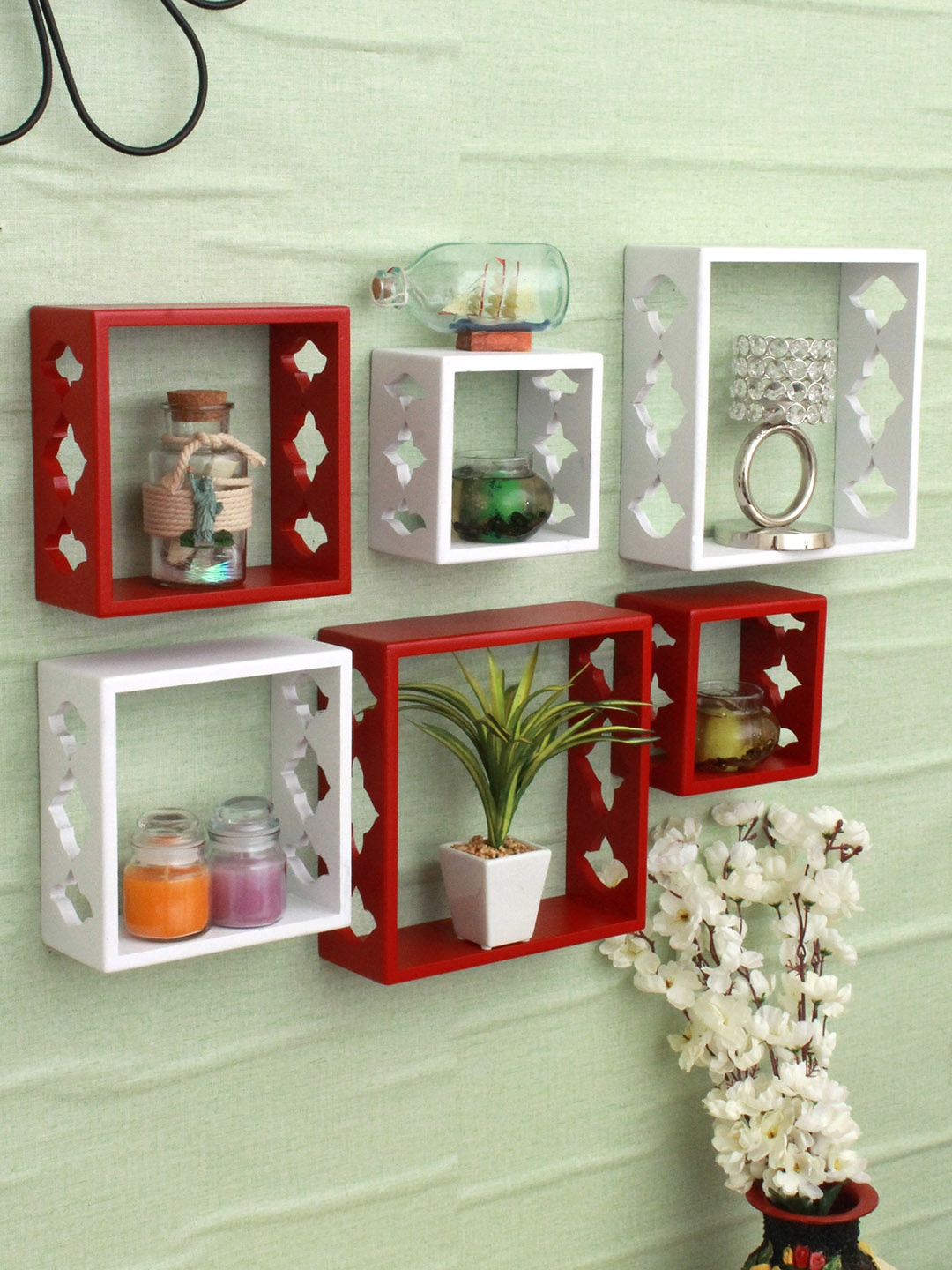

Home Sparkle Red & White Set of 6 MDF Basic Wall Shelves