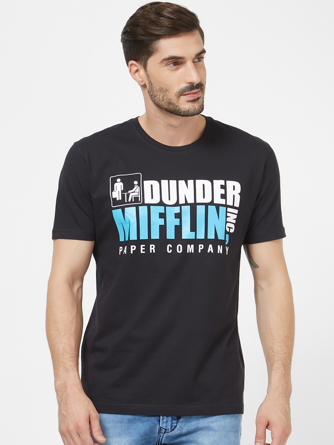 

Redwolf Men Black Printed Round Neck Pure Cotton T-shirt