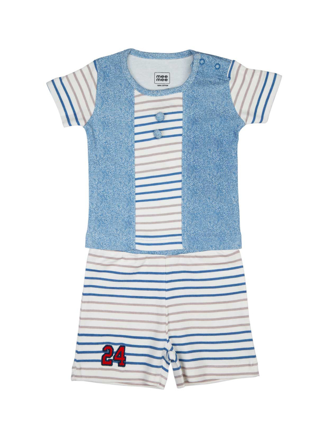 

MeeMee Boys Blue & White Striped T-shirt with Shorts