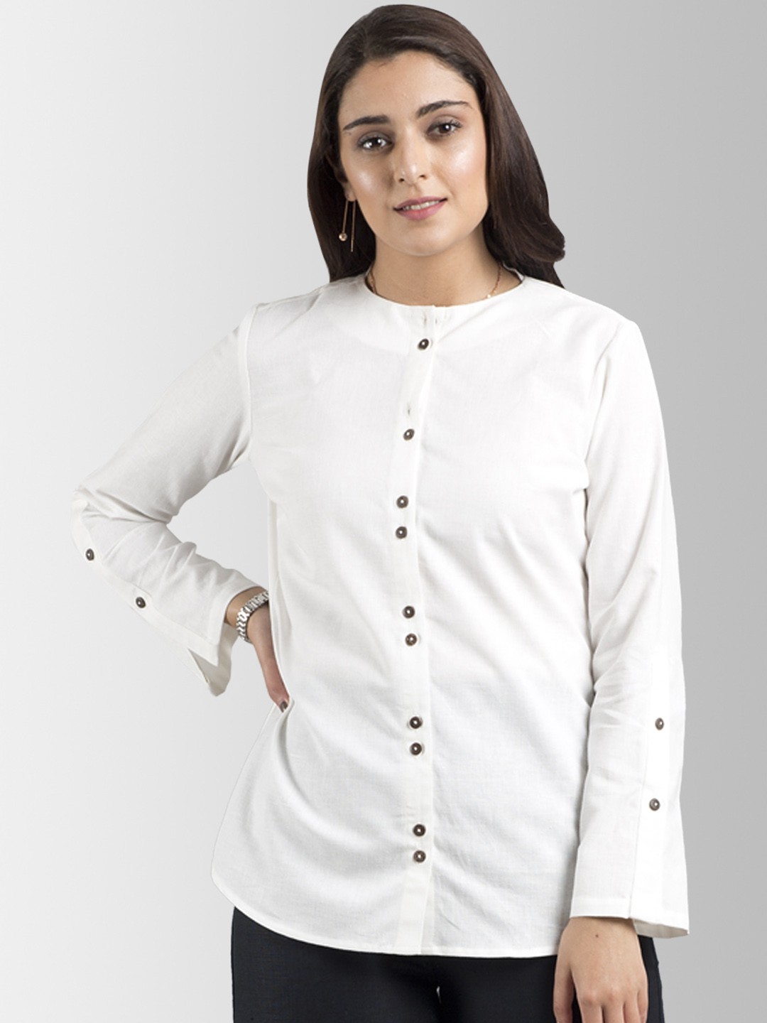 

FableStreet Women White Skinny Fit Solid Casual Shirt