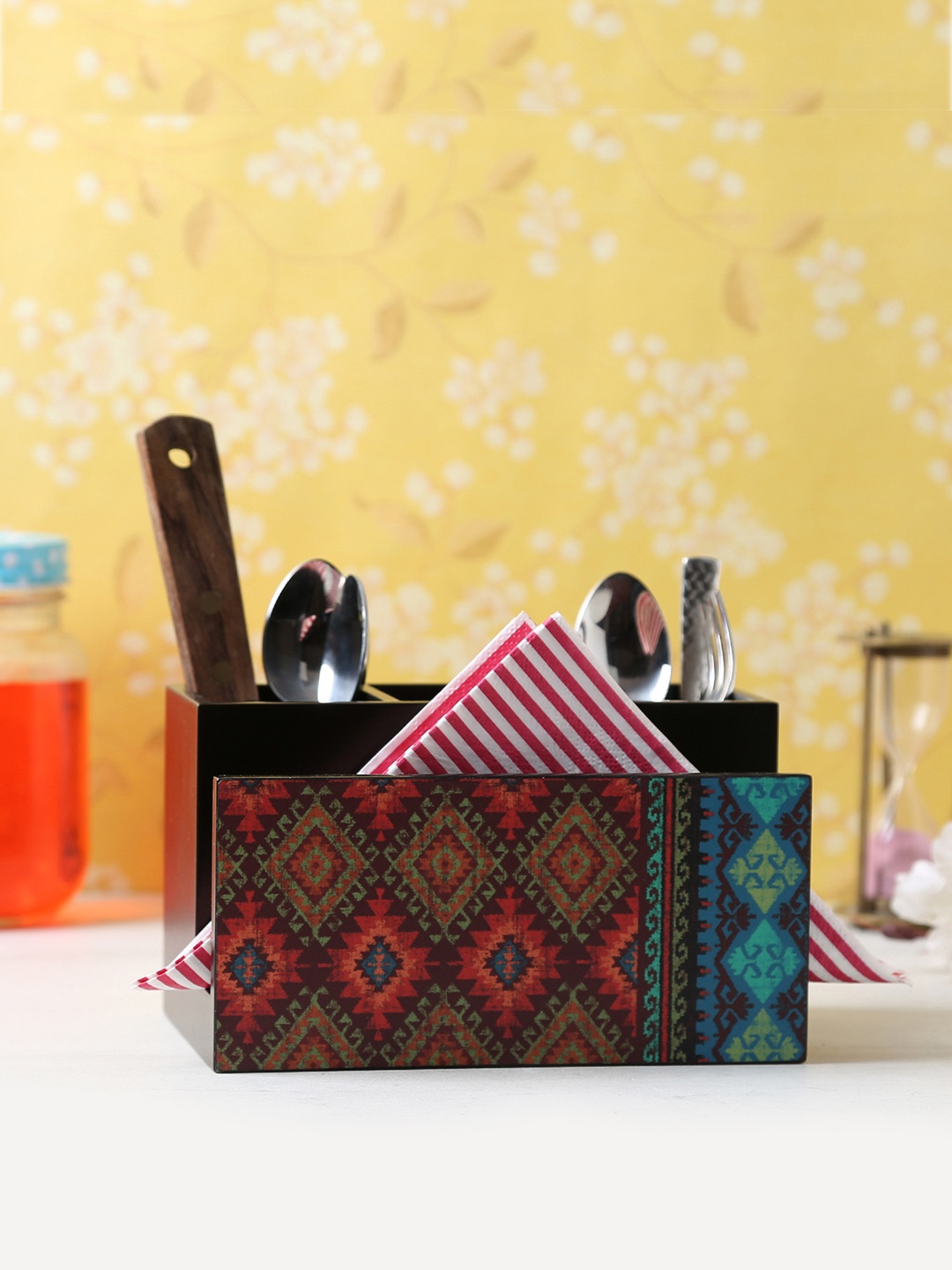 

Reinvention Factory Black & Red Printed Wooden Cutlery & Tissue Holder
