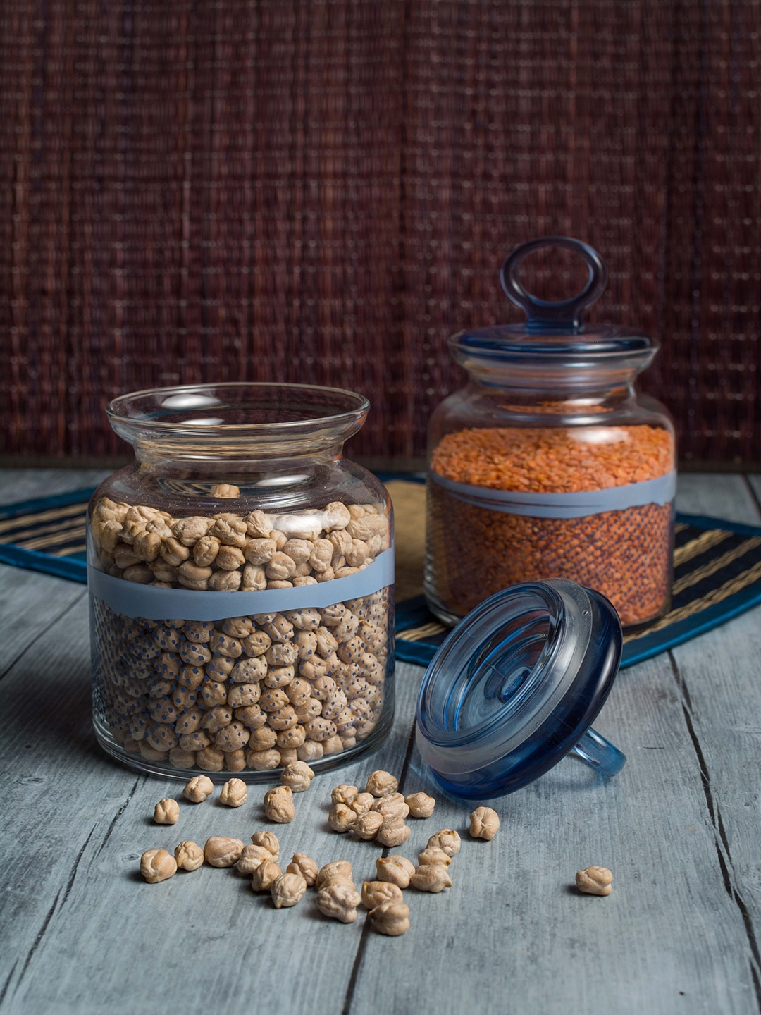 Pasabahce Transparent Blue Jar with Glass Lid 1 Litre