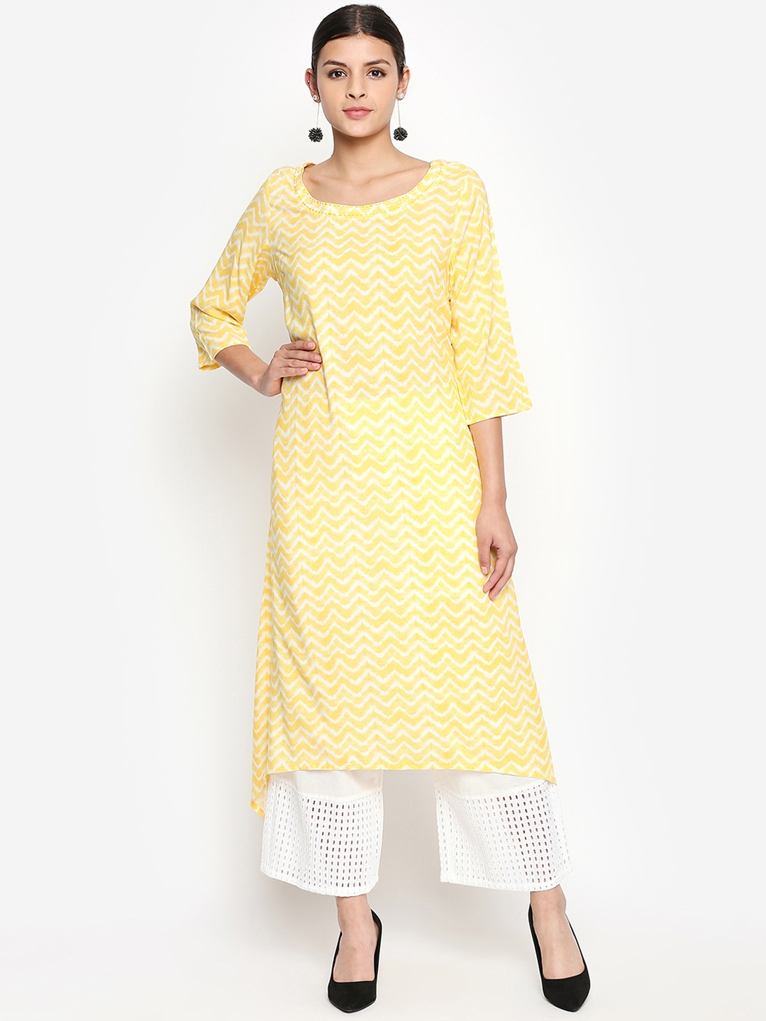 

RANGMANCH BY PANTALOONS Women Yellow Printed Asymmetric A-Line Kurta