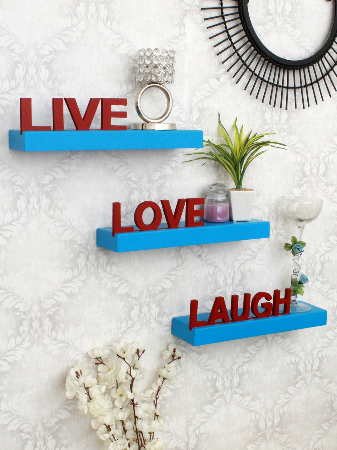 

Home Sparkle Blue & Red MDF Basic Wall Shelf