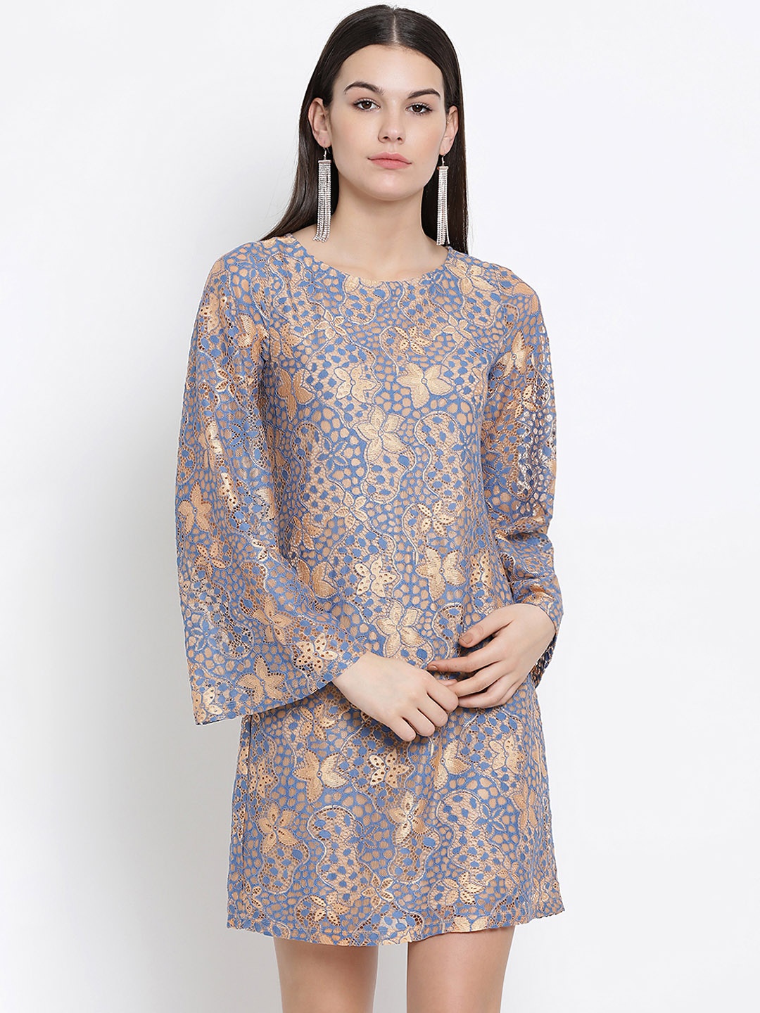 

Kazo Women Gold-Toned Self Design Sheath Dress