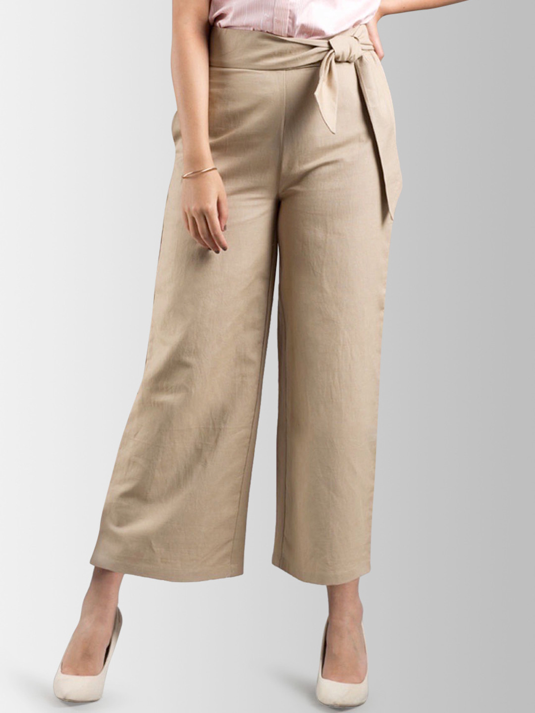 

FableStreet Women Beige Flared Solid Culottes