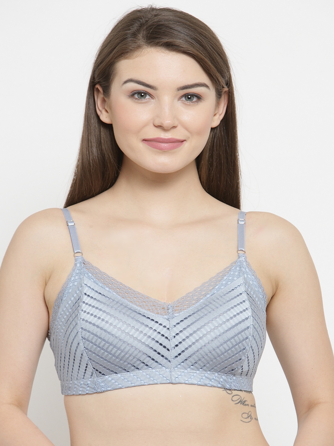 

PrettyCat Grey Lace Non-Wired Lightly Padded Bralette Bra PC-SB-5149