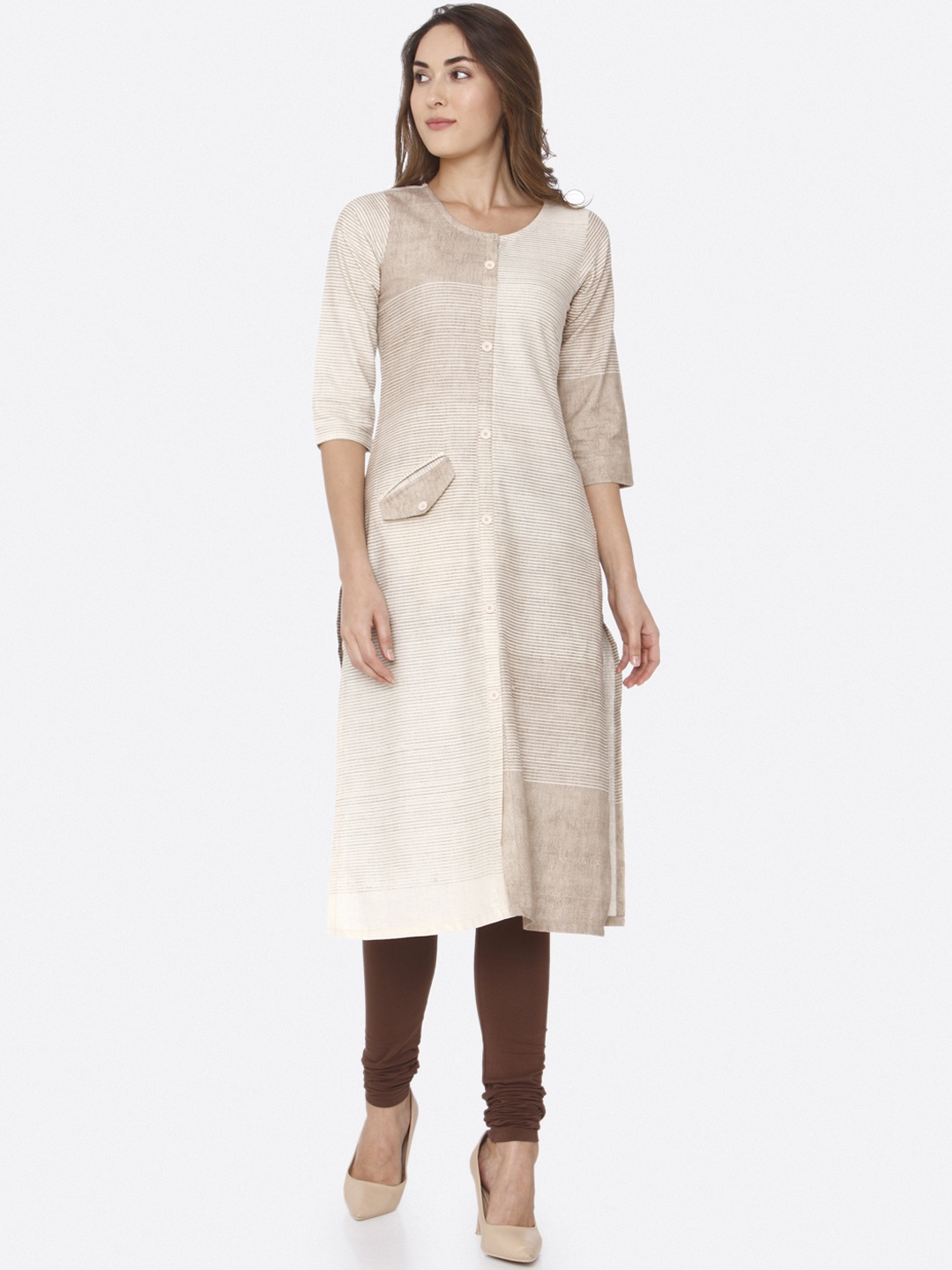 

RAISIN Women Beige & Off-White Striped Straight Kurta