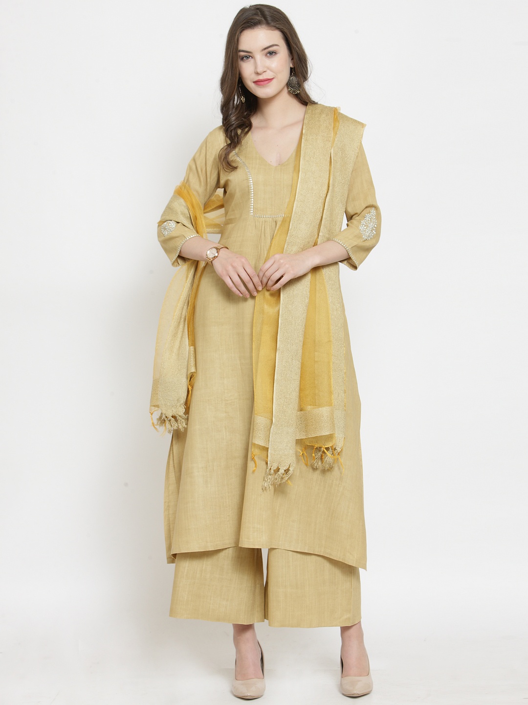 

Varanga Women Beige & Solid Kurta with Palazzos & Dupatta