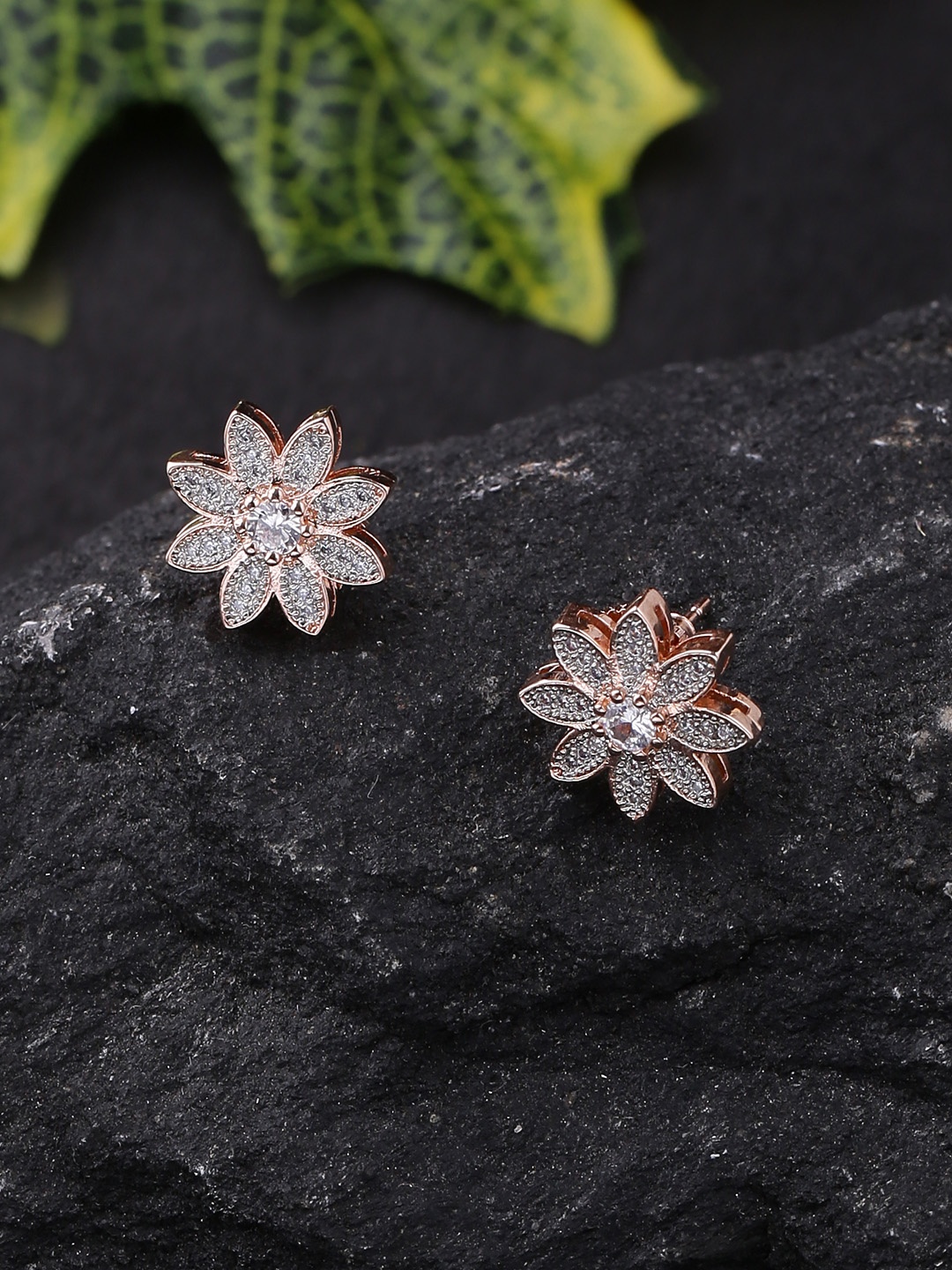 

Voylla Gold-Toned & White Brass-Plated Handcrafted Floral Studs