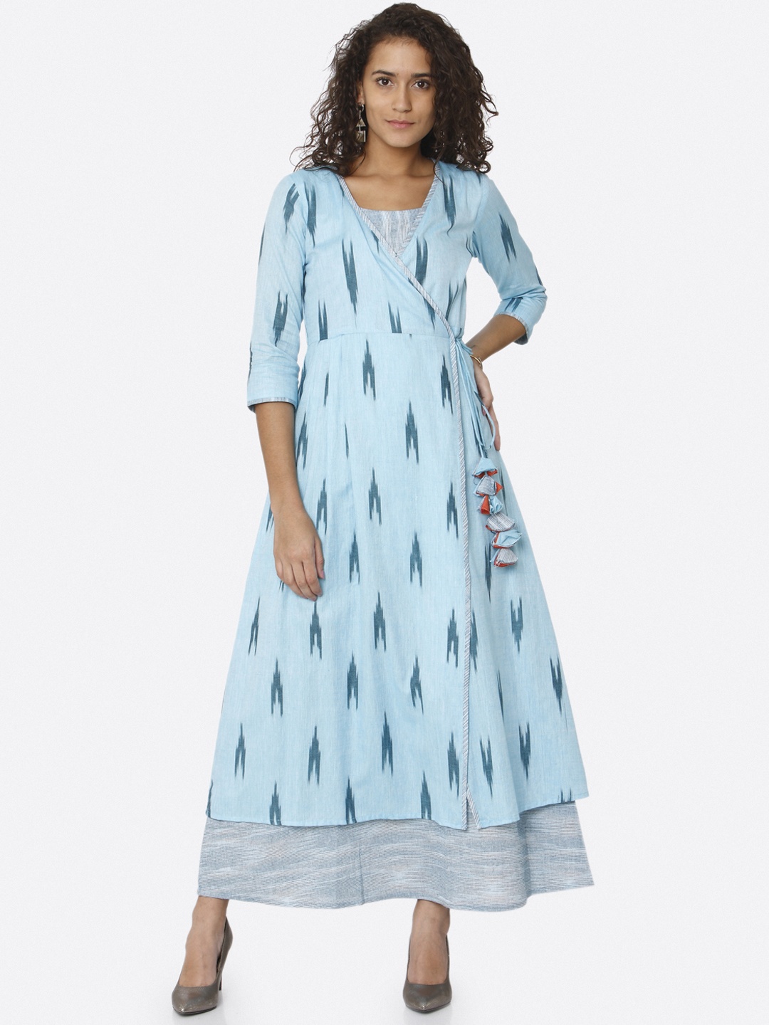 

RAISIN Women Blue Printed Wrap Dress