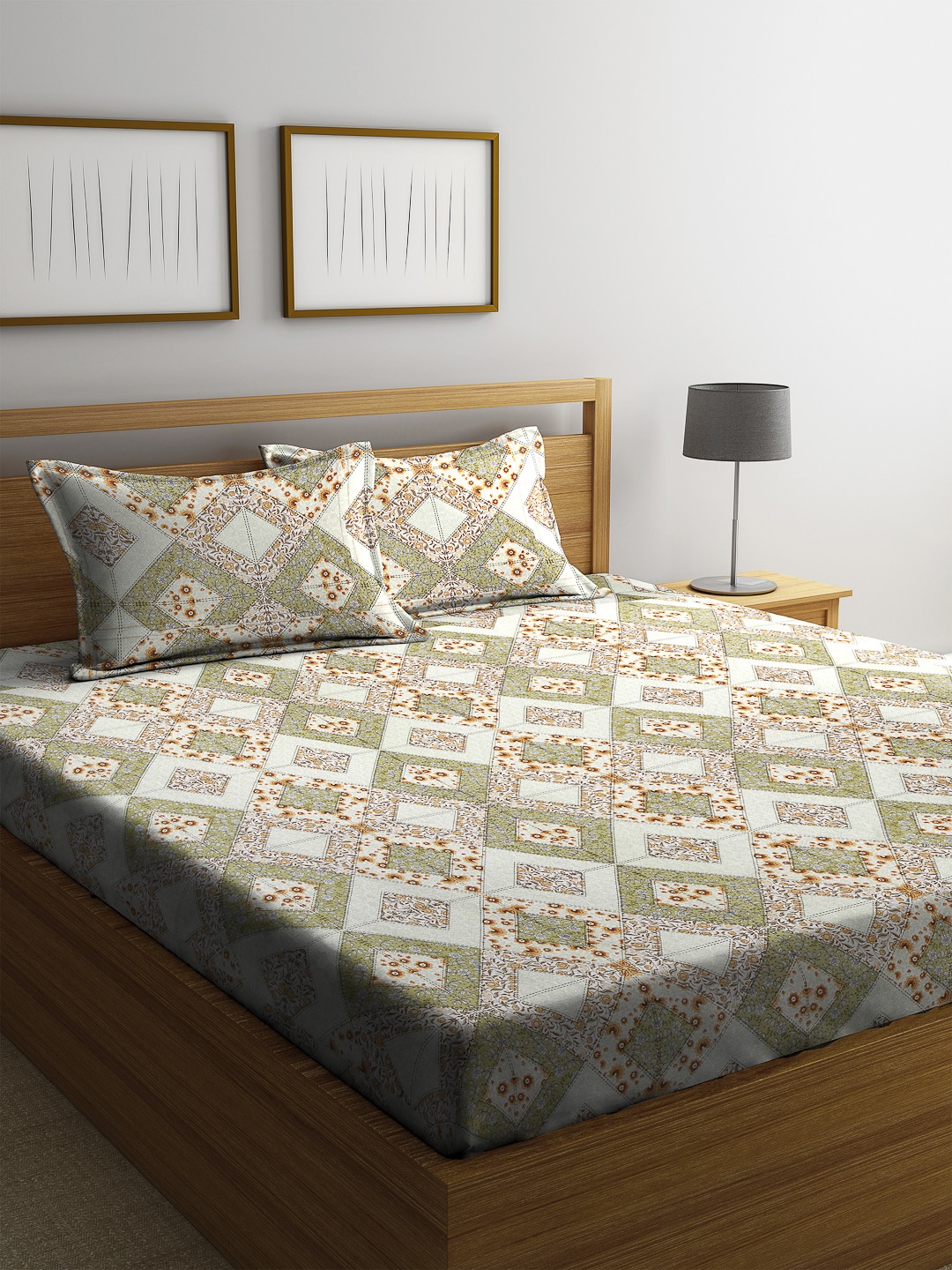 

SWHF Green Floral 180 TC Cotton 1 Queen Bedsheet with 2 Pillow Covers