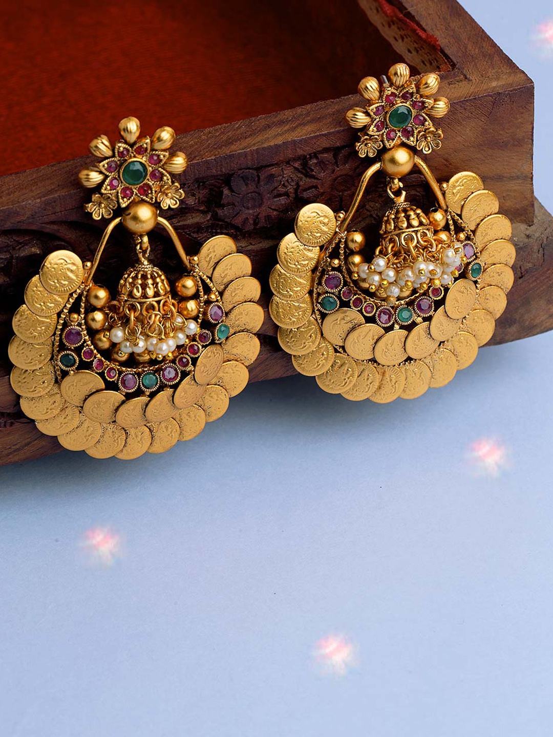 

Voylla Gold-Toned & Pink Copper-Plated Handcrafted Classic Drop Earrings