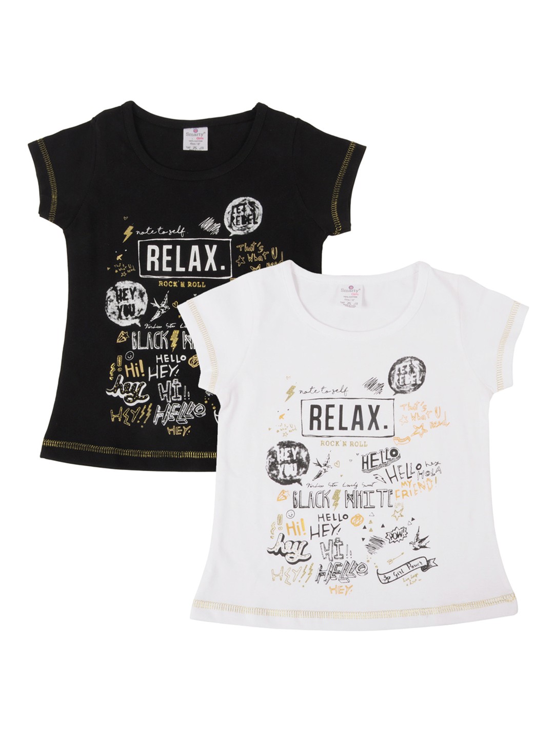 

Smarty Girls Pack of 2 Printed Pure Cotton Tops, White