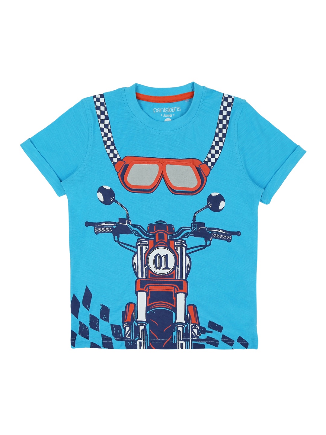 

Pantaloons Junior Boys Blue Printed Round Neck Pure Cotton T-shirt