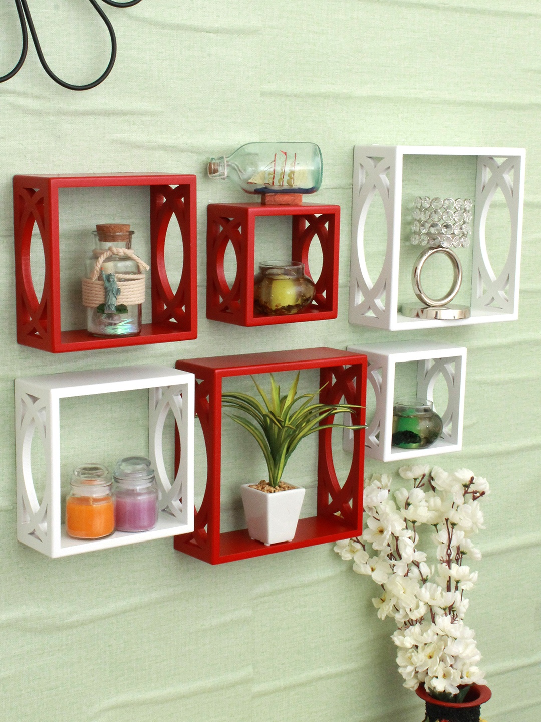

Home Sparkle Red & White MDF Basic Wall Shelf