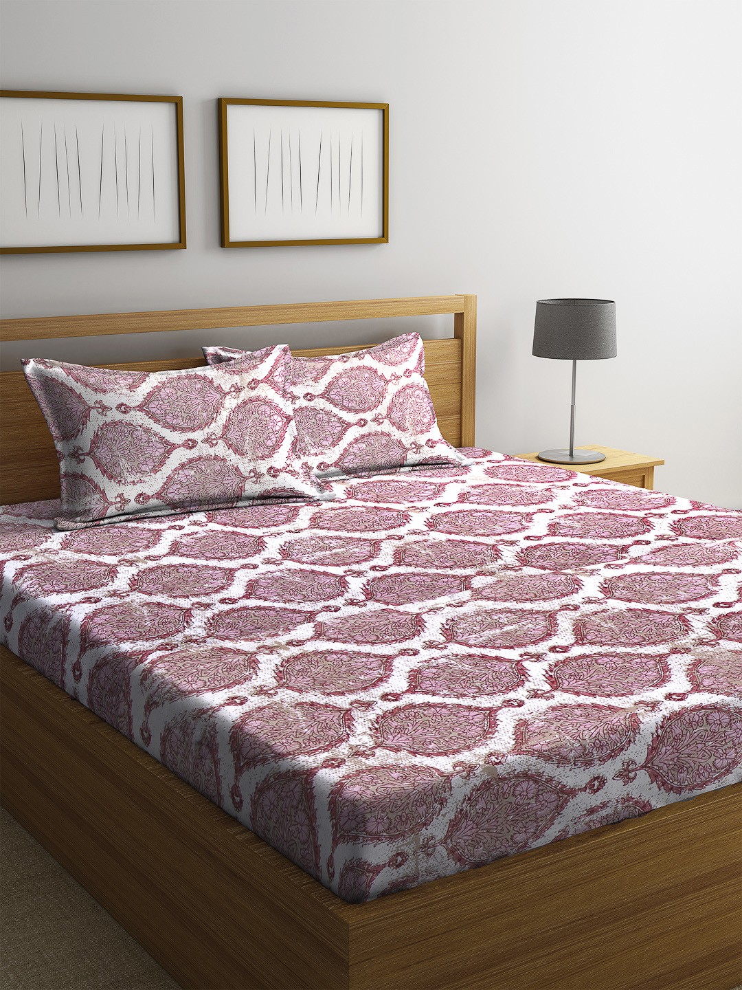 

SWHF Pink Floral 180 TC Cotton 1 Queen Bedsheet with 2 Pillow Covers